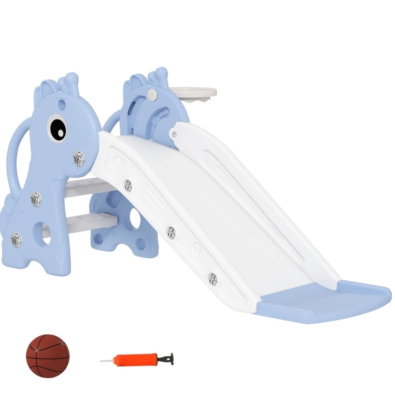 Scivolo per bambini a giraffa con canestro e palla blu