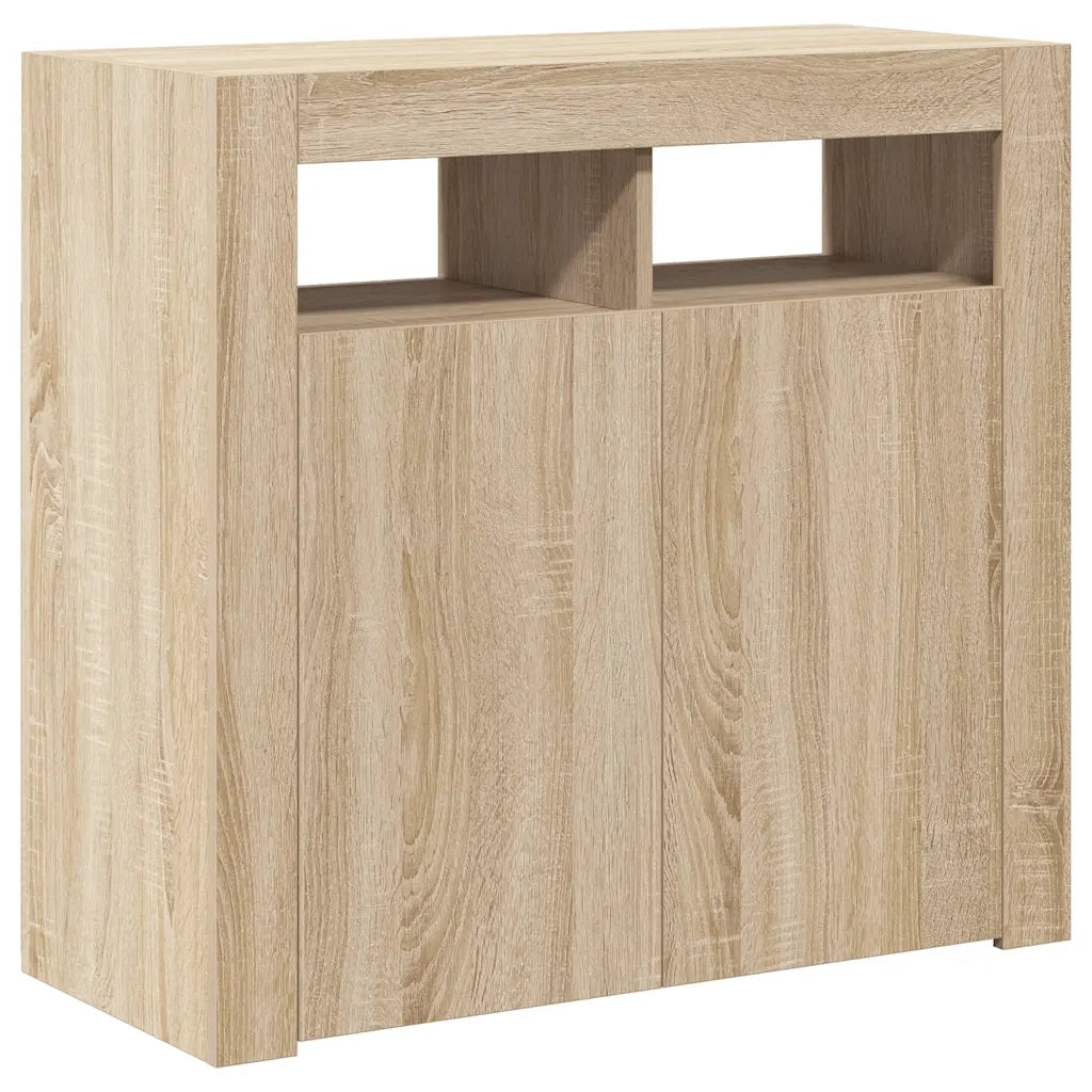 Credenza | Madia | Buffet da pranzo | Armadio da pranzo con Luci LED Rovere Sonoma 80x35x75 cm