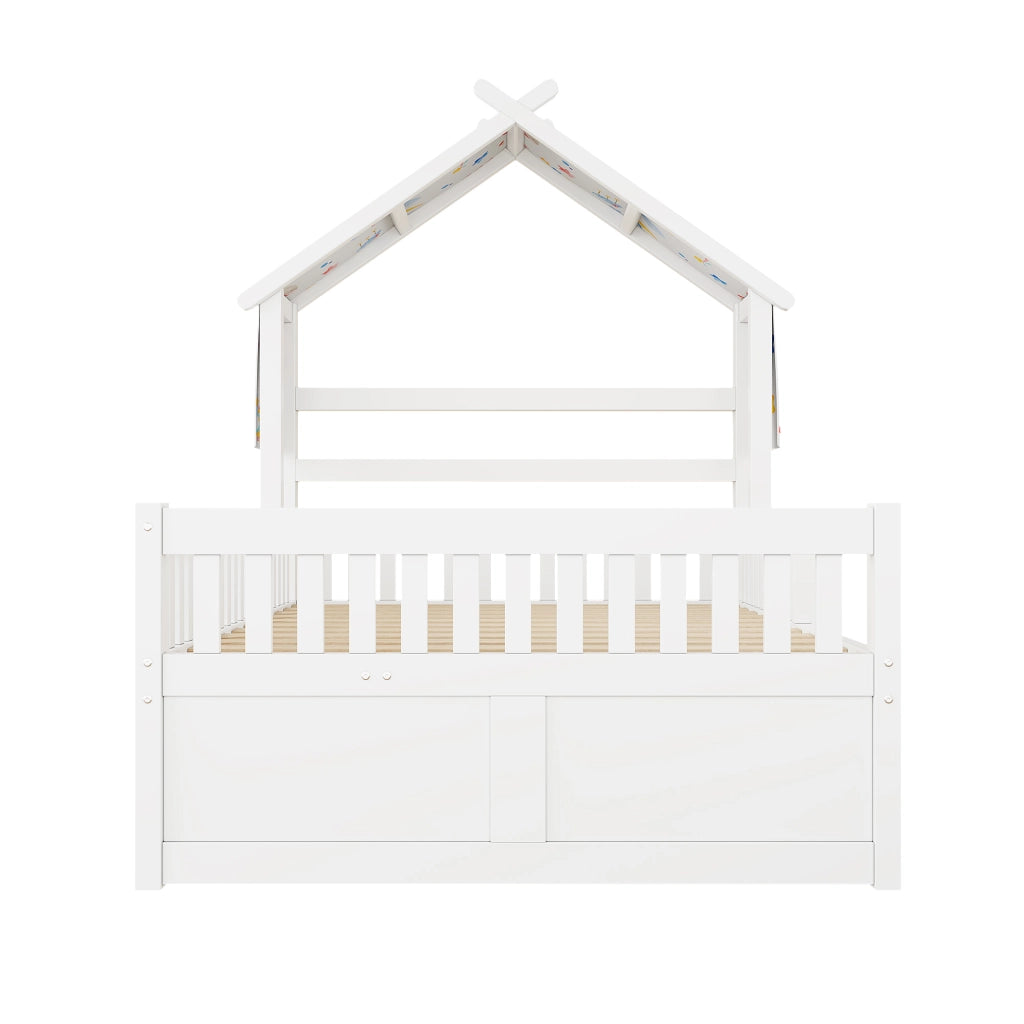 Letto a casetta 140 x 200 cm con letto estraibile; 3 cassetti e sponde di sicurezza; bianco