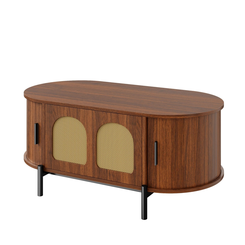 Tavolino da salotto 100x50x40 cm; ante scorrevoli e spazio contenitivo; MDF; noce