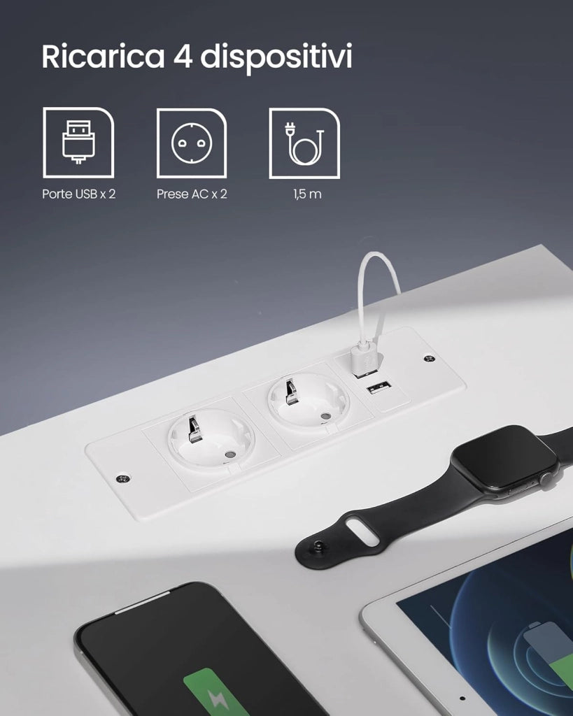 VASAGLE KAILYN Collezione - Comodino a LED con Stazione di Ricarica, Tavolino con Luci LED Regolabili, 2 Prese AC, 2 Porte USB, Moderno, per Camera da Letto Soggiorno, Bianco Nuvola LET618T15