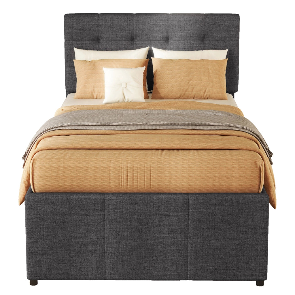 OKWISH Letto Combinato 90×200 cm, Letto Singolo con Letto Estraibile, 3 Cassetti e Testiera Regolabile, senza Materasso, Lino, Grigio