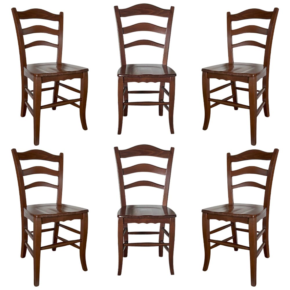 Sedia in legno massello montanara noce scuro con seduta in legno set da 6