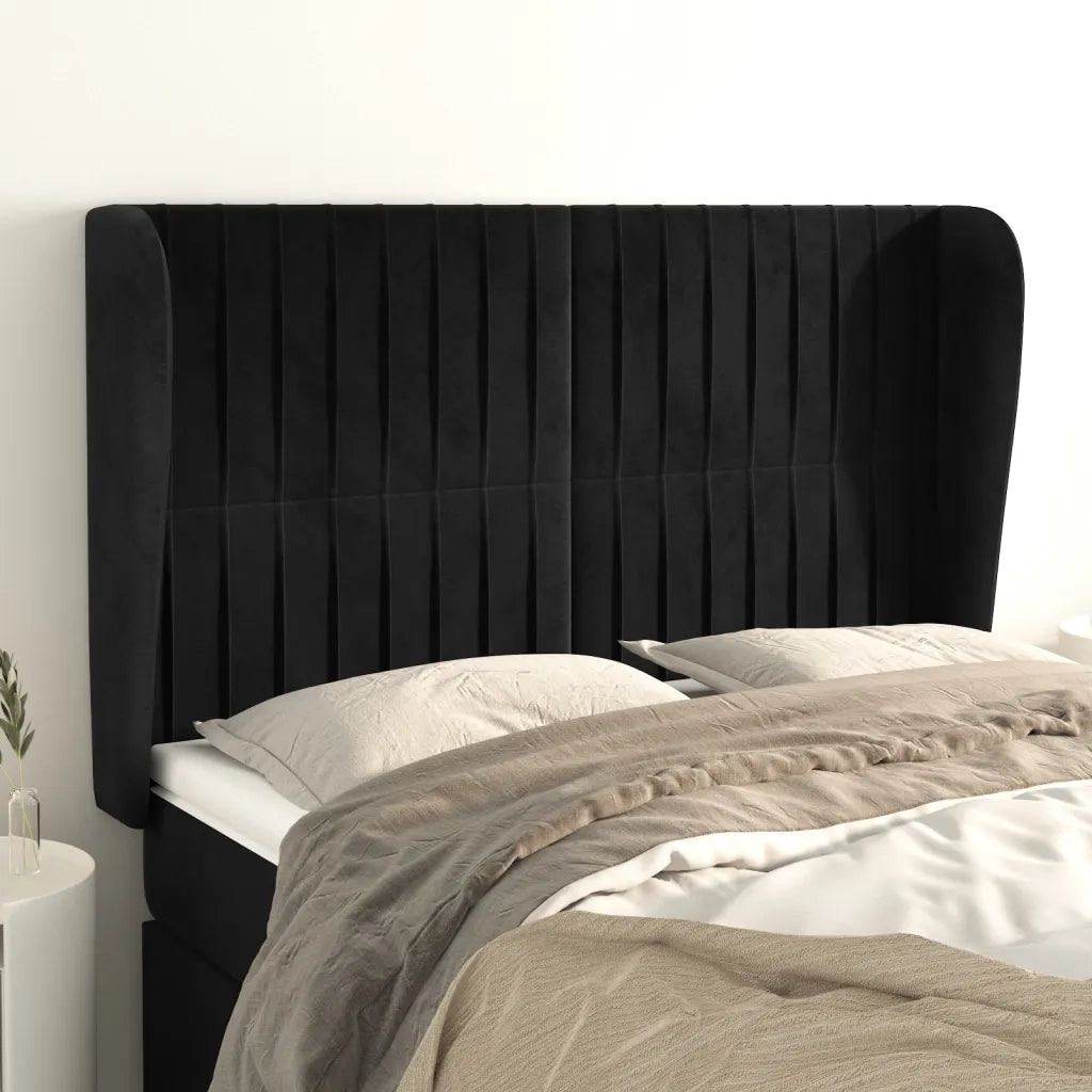 Testiera ad Orecchio-Testata con Orecchie Nera 147 x 23 x 118/128 cm in Velluto 570296