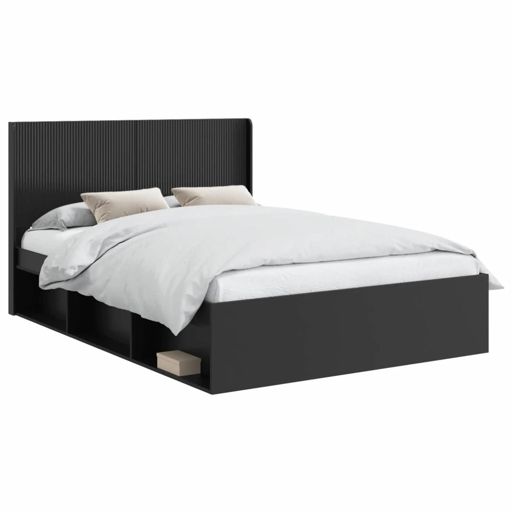 Struttura del letto con stoccaggio e testata Nero 120 x 190 cm