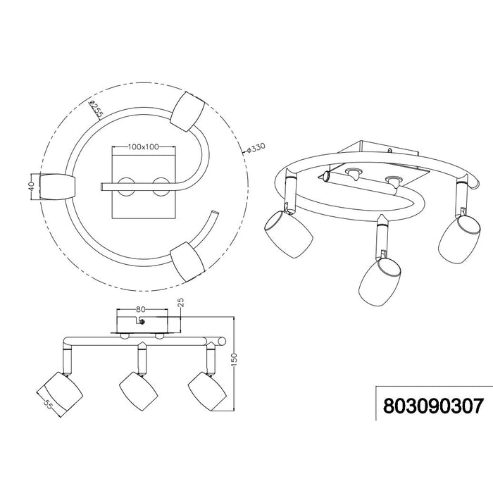 BARRA 3 SPOT MICHAEL GU10 D.25XH15CM NICHEL OPACO