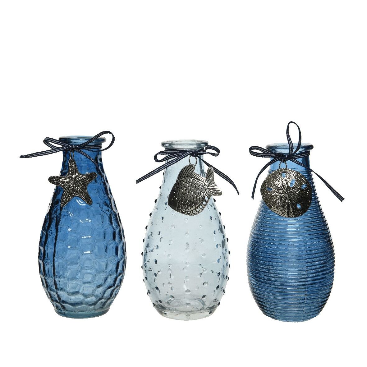 BOTTIGLIA IN VETRO DECORATO D.7XH14CM BLU/BIANCO/A