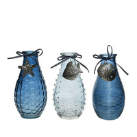 BOTTIGLIA IN VETRO DECORATO D.7XH14CM BLU/BIANCO/A