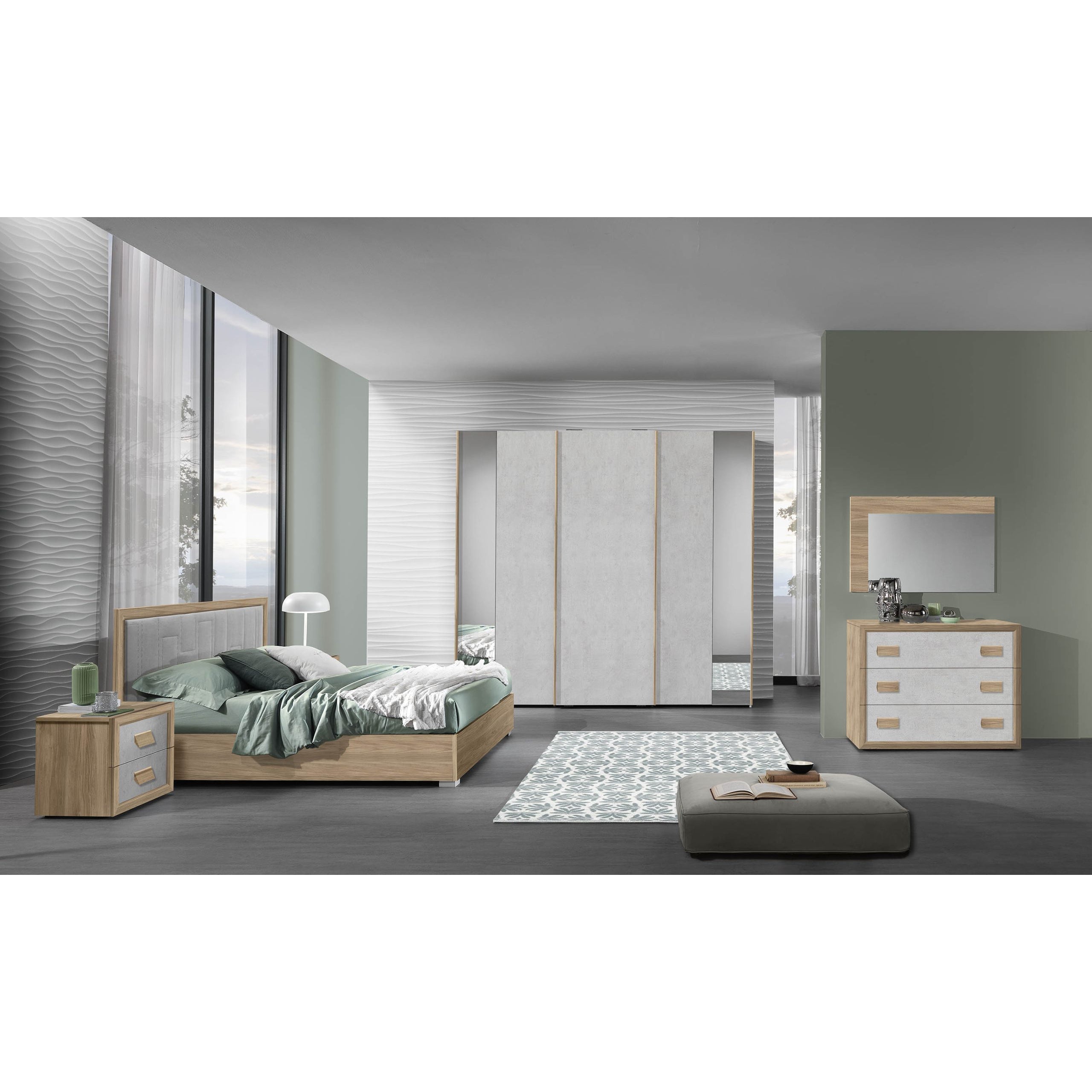 CAMERA DA LETTO ARMONY NOCE / CEMENTO CON ARMADIO