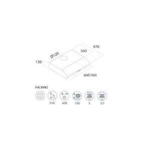 CAPPA TORNADO SOTTO-PENSILE 90CM IN ACCIAIO INOX