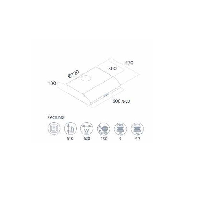CAPPA TORNADO SOTTO-PENSILE 90CM IN ACCIAIO INOX