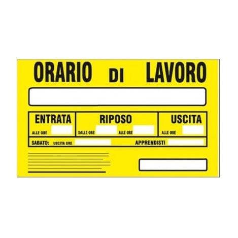CARTELLO 30X20CM ORARIO DI LAVORO.