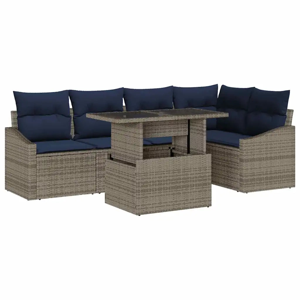 Set Divano da Giardino con cuscino 6 pcs Grigio e Blu Navy