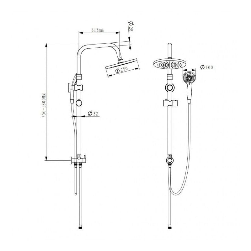 COLONNA DOCCIA REGOLABILE PAPETE CON DOCCETTA A 3