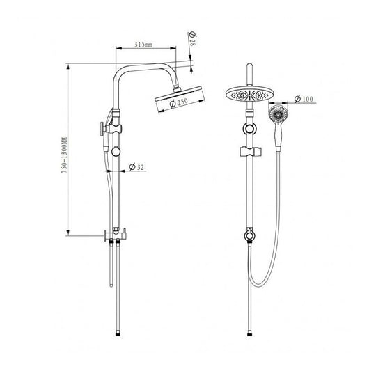 COLONNA DOCCIA REGOLABILE PAPETE CON DOCCETTA A 3