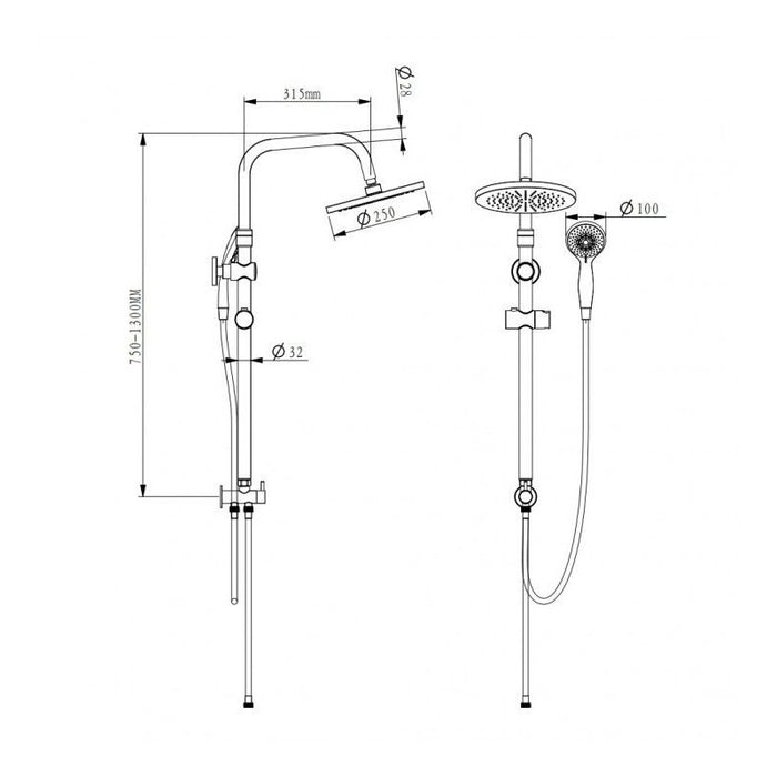 COLONNA DOCCIA REGOLABILE PAPETE CON DOCCETTA A 3