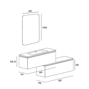COMPOSIZIONE BAGNO PASTELLO 90X47CM TORTORA
