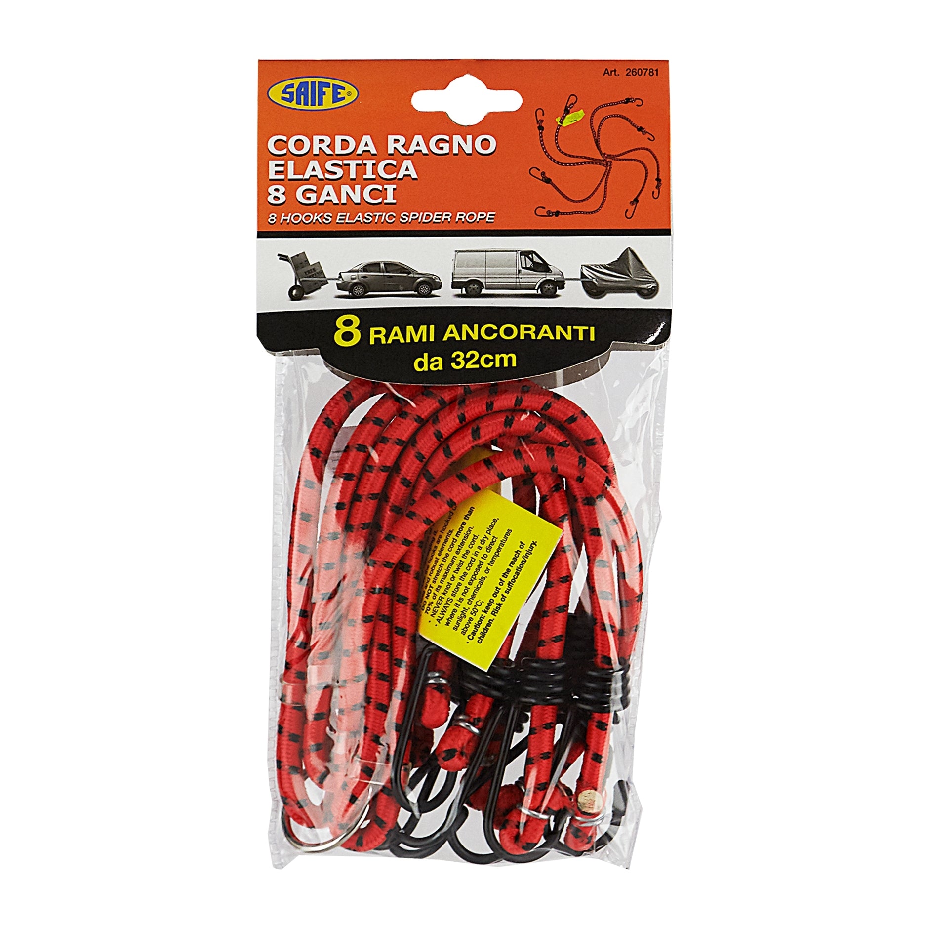 CORDA ELASTICA RAGNO 8 GANCI 32CM