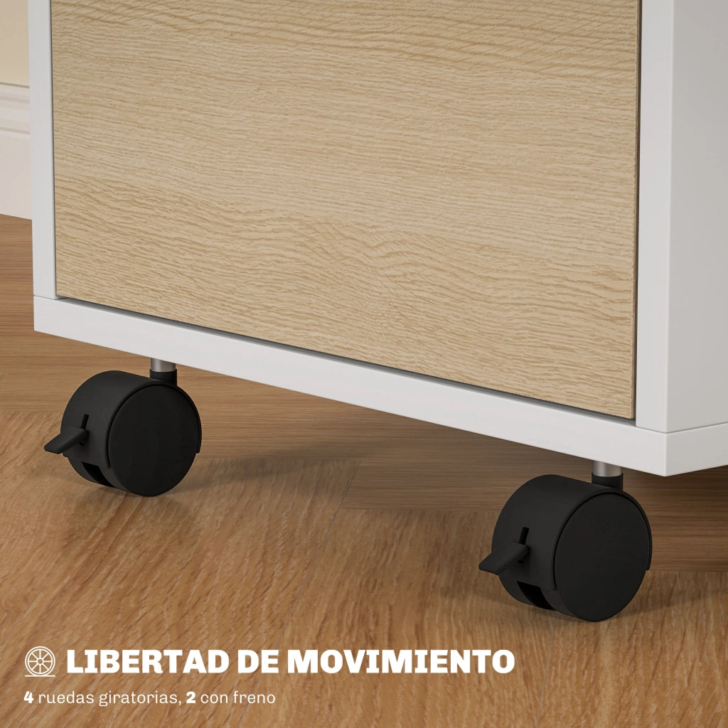 Cassettiera con Ruote 3 Cassetti ¨C Zephmum ¨C Bianco e Rovere 40x40x63,5 cm
