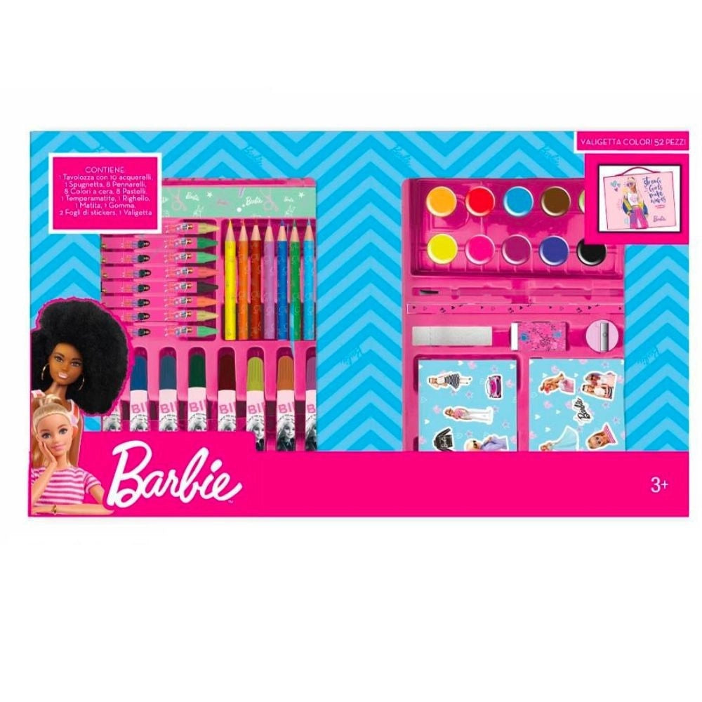 Trade Shop - Valigetta Con Colori Acquerelli Barbie Set Per Colorare Gioco Per Bimbe 52 Pezzi -