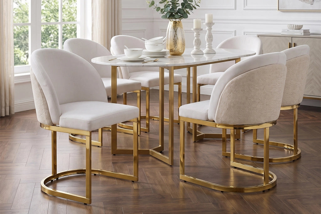 SEDIA Imbottita 59x52x85 cm Chenille Beige e Oro Set da 4 pezzi