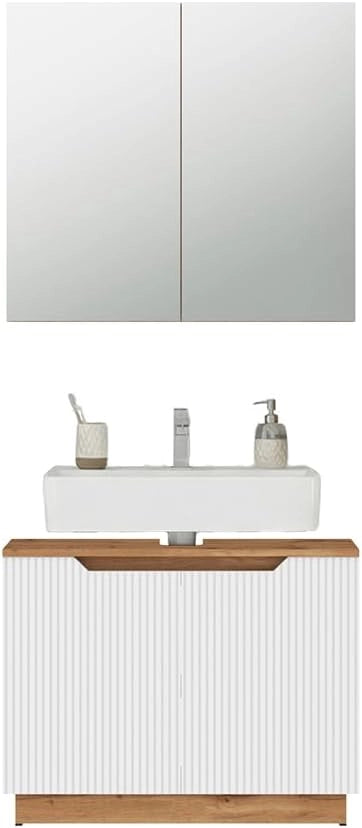 Set di mobili da bagno Lotta, Rovere/bianco a strisce, 2 parti