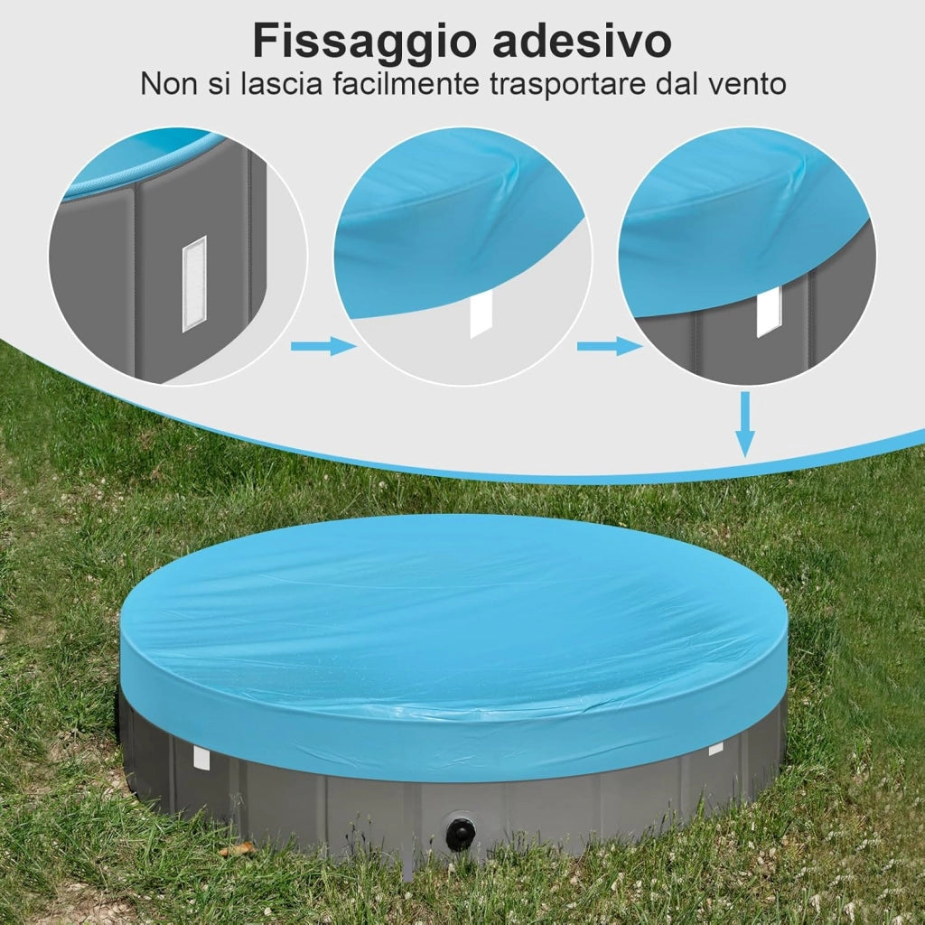 Piscina Cani Gatti con Copertura, Vasca da Bagno Pieghevole Portabile, PVC Piscina per Animali Domestici, Pool Esterno Drenaggio Laterale Veloce, 80x20 cm