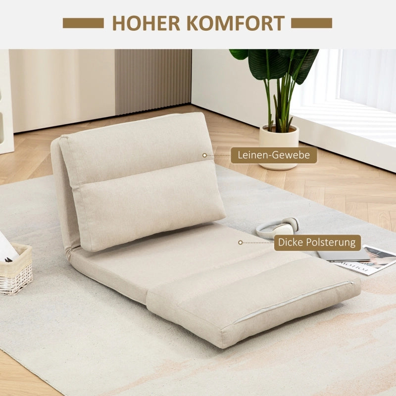 Fauteuil relax da pavimento pieghevole con schienale reclinabile a 6 posizioni e imbottitura spessa in poliestere beige