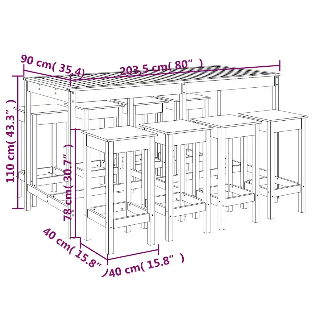 Set Bar da Giardino 9 pz Bianco in Legno Massello di Pino 3154766