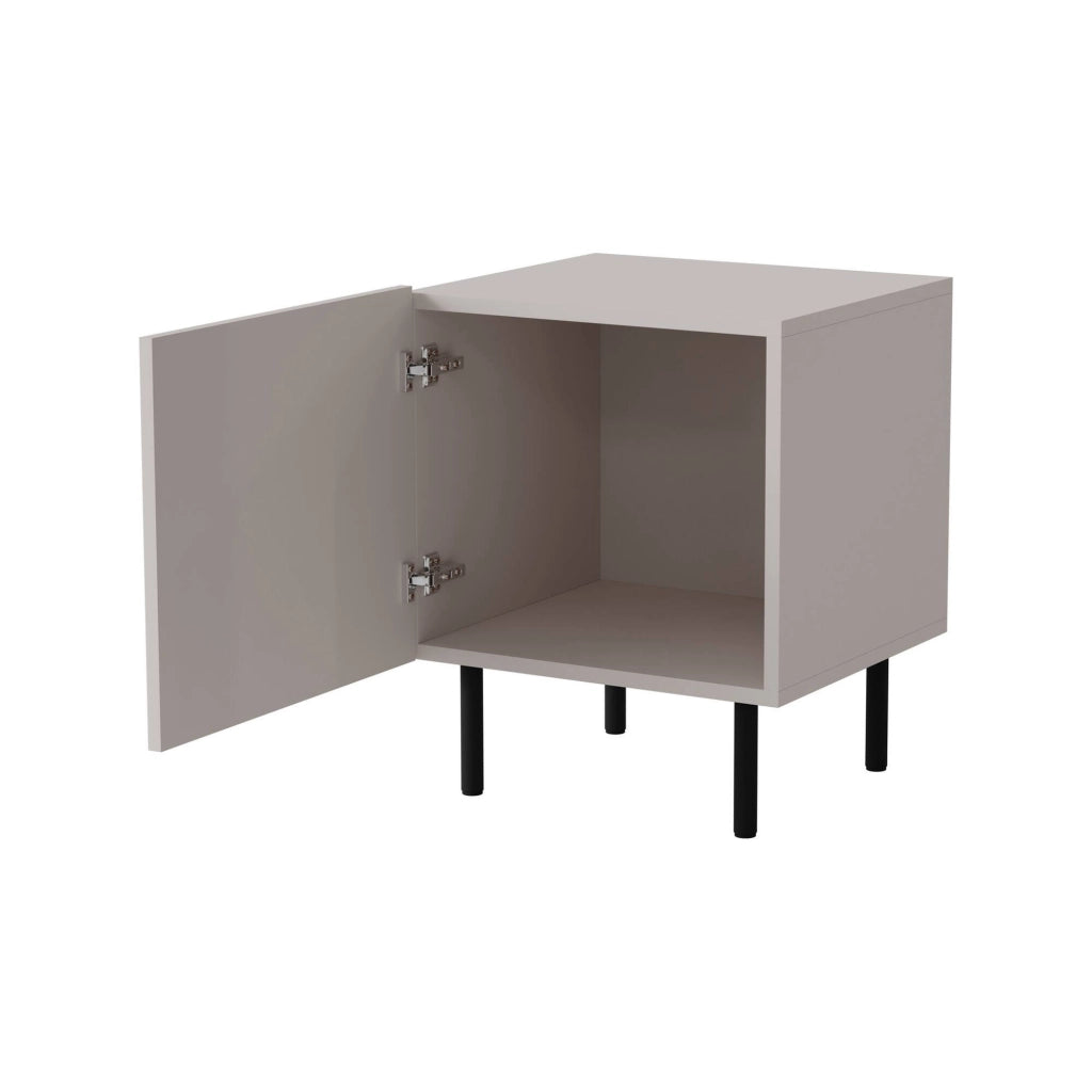 Set di 2 comodini Livraga, Comò basso con anta battente e vano interno, Finitura effetto cannettato, 45x40 h51 cm, Beige