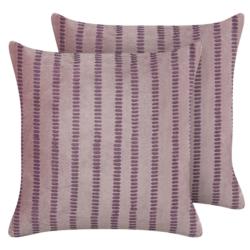 Set di 2 cuscini in velluto con motivo a strisce 45x45 cm rosa soggiorno camera da letto stile boho