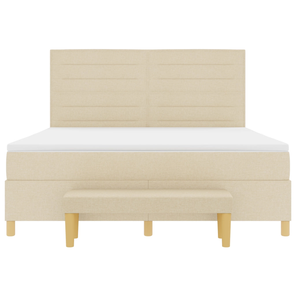 Letto Box Spring con Materasso e Panchina Crema 180x200 cm Tessuto