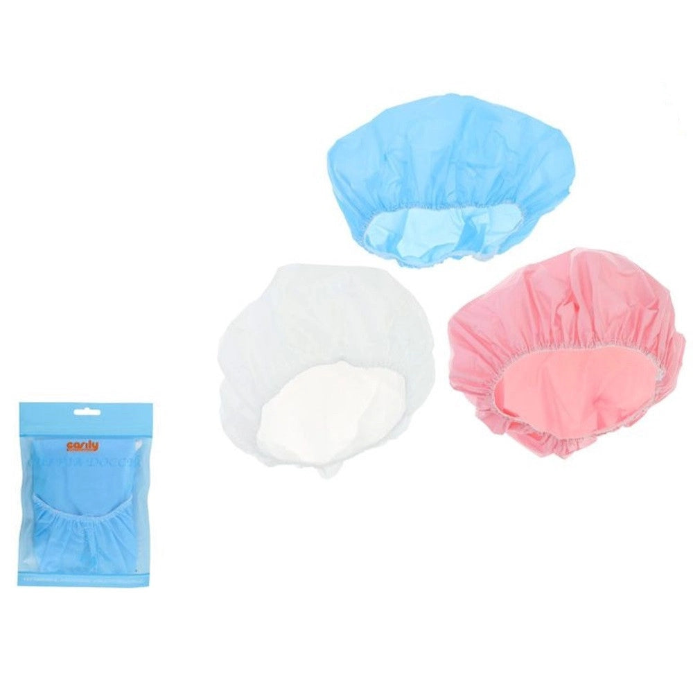 Trade Shop - Set 3pz Cuffia Per Doccia Bagno Colorata A Tinta Unita Con Elastico Protegge Capelli 87650 -
