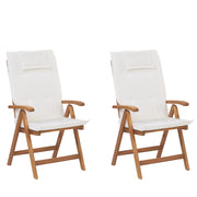 Set di 2 sedie da giardino in legno di acacia chiaro con cuscini bianco sporco pieghevole in stile rustico resistente ai raggi UV