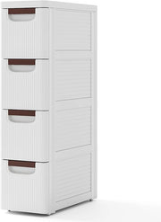 Mobile Bagno con 4 Cassetti, Mobiletto Bagno Salvaspazio con Ruote, Cassettiera in PP per Soggiorno, Bagno e Cucina, 42 x 19 x 74 cm