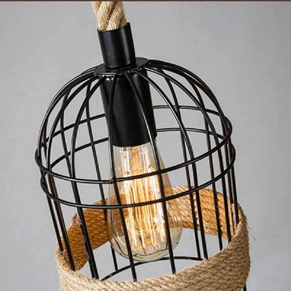 Trade Shop - Lampadario A Sospensione Stile Industriale In Metallo Corda Canapa Retrò B60-5 -