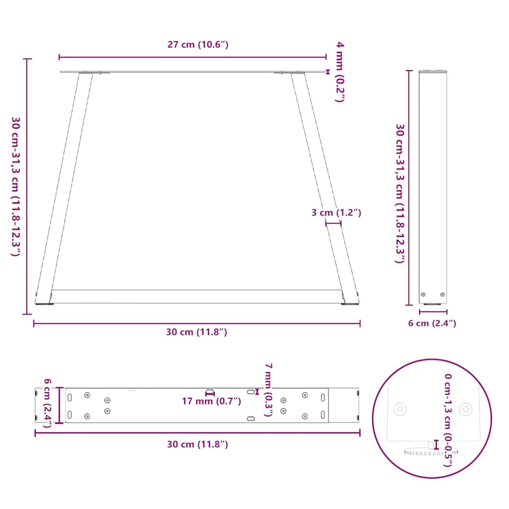 Set di 2 gambe regolabili per tavolino da caffè a forma di V 30 x 30 cm design moderno decorazione d'interni acciaio bianco 02_0056818