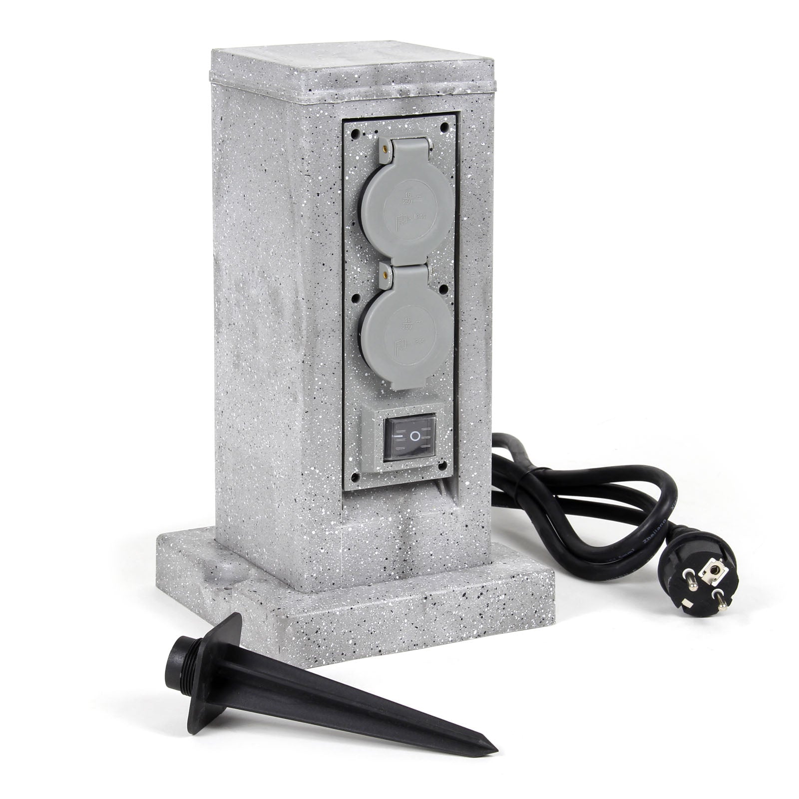 Colonna multipresa effetto granito, con 4 prese e 2 interruttori on/off, per esterno IP44