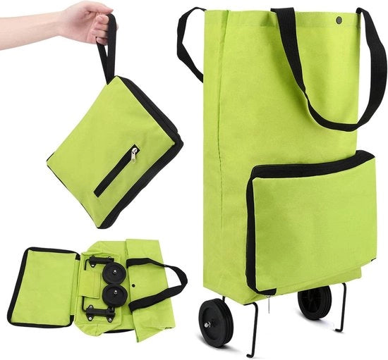 Carrello per spesa pieghevole - riutilizzabile - verde - asciugamano Oxford
