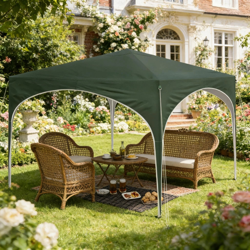 GAZEBO 3x3 m Regolabile in Altezza Verde in Metallo e Tessuto Oxford
