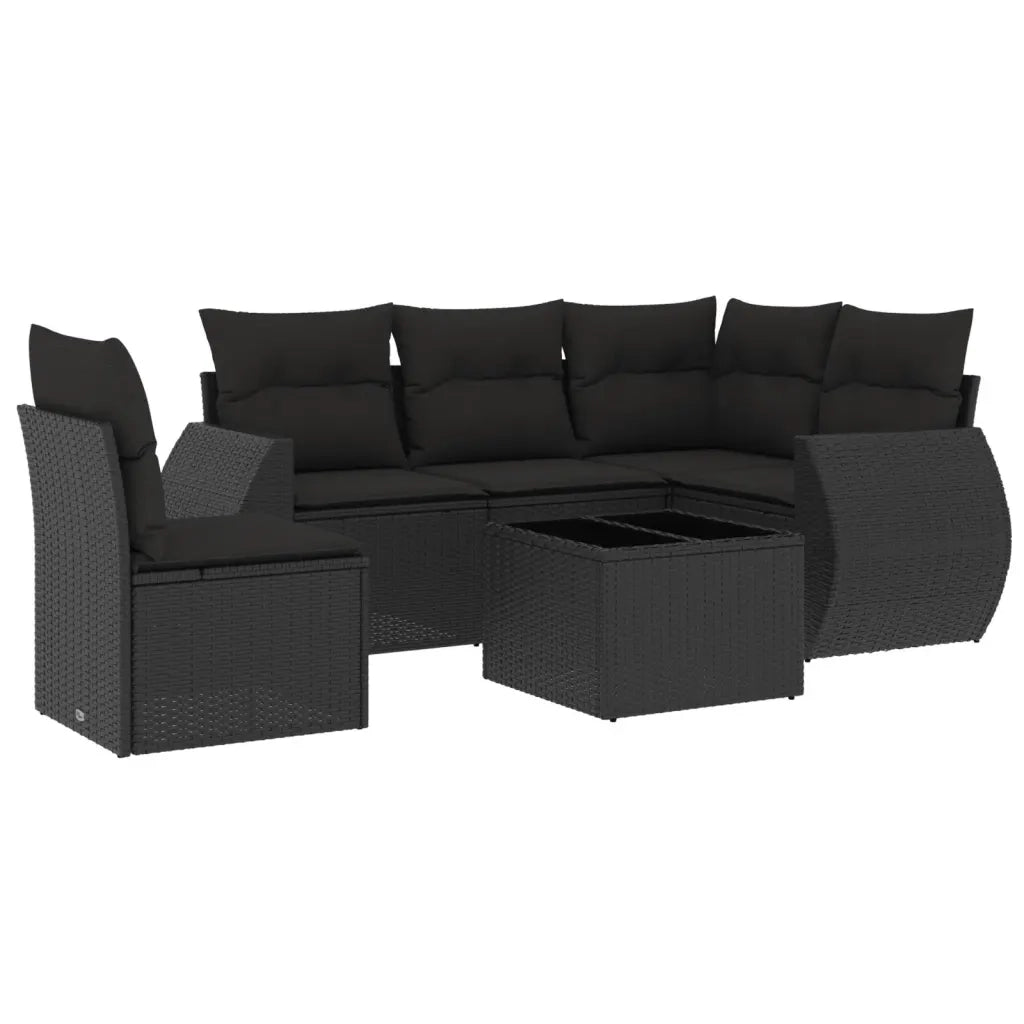 Set Divano da Giardino 6 pz con Cuscini Nero in Polyrattan