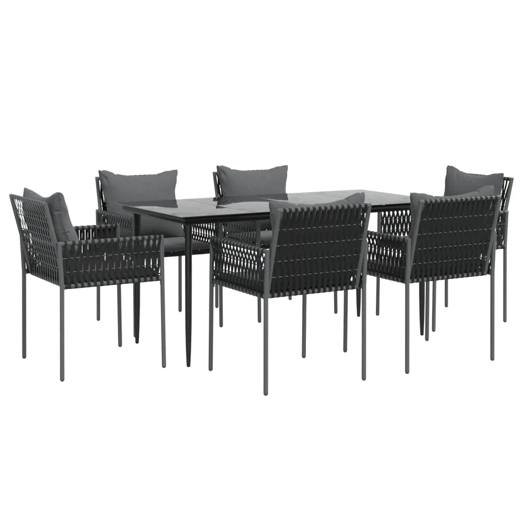 Set Pranzo da Giardino 7 pz con Cuscini in Polyrattan e Acciaio
