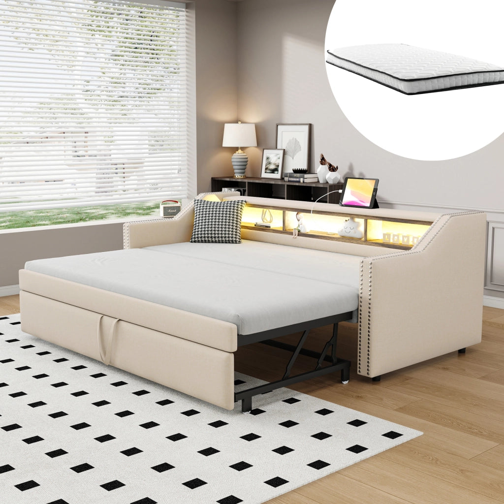 Letto divano estraibile tessuto di juta 90x190 cm
