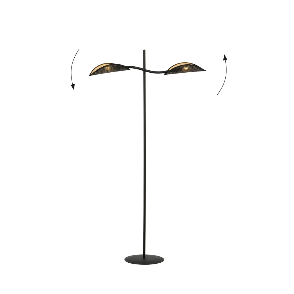 Piantana Contemporaneo Ares Acciaio Nero Oro 2 Luci E14 Ip20