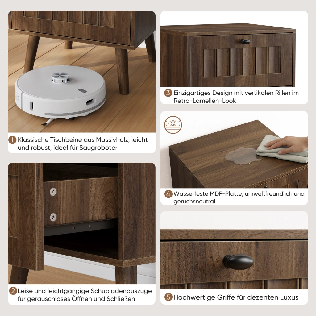 Comodino con 2 cassetti - per camera da letto e soggiorno - in MDF - colore noce