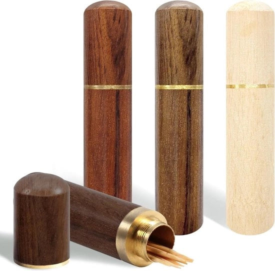 Titolare di 4 contenitori per stuzzicadenti con scatola in legno portatile