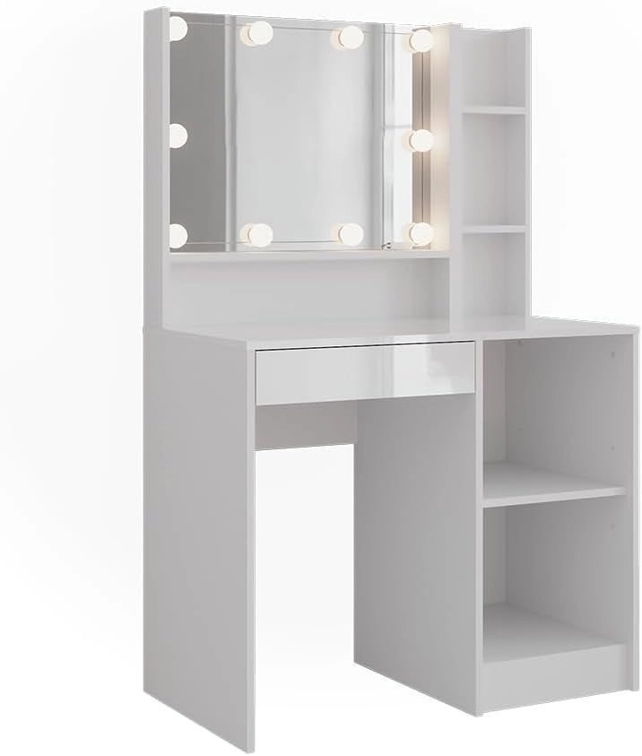 Tavolo da toeletta Sherry, Bianco/bianco lucido, 89.8 cm 4 parti