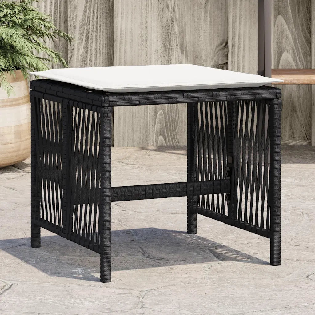 vidaXL Sgabelli da Giardino con Cuscini 4pz Neri 41x41x36cm Polyrattan
