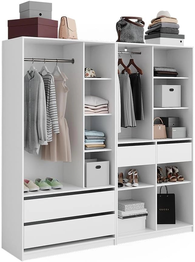 Armadio Elmo, Bianco, 200 x 200 cm Set di 2, per una conservazione flessibile di diversi capi di abbigliamento