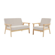 Set panca e poltrona in velluto a coste, 3 posti, crema